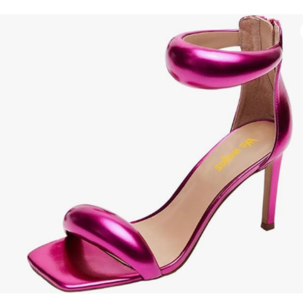 Wo Wagas Hot Pink Ankle Strap Sandals High Stiletto Heel Zippers Square Toe Shoe